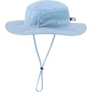 Unisex Sky Blue 100% Polyester Wide Brim Mesh Chin Strap Classic Camping Sun Hat